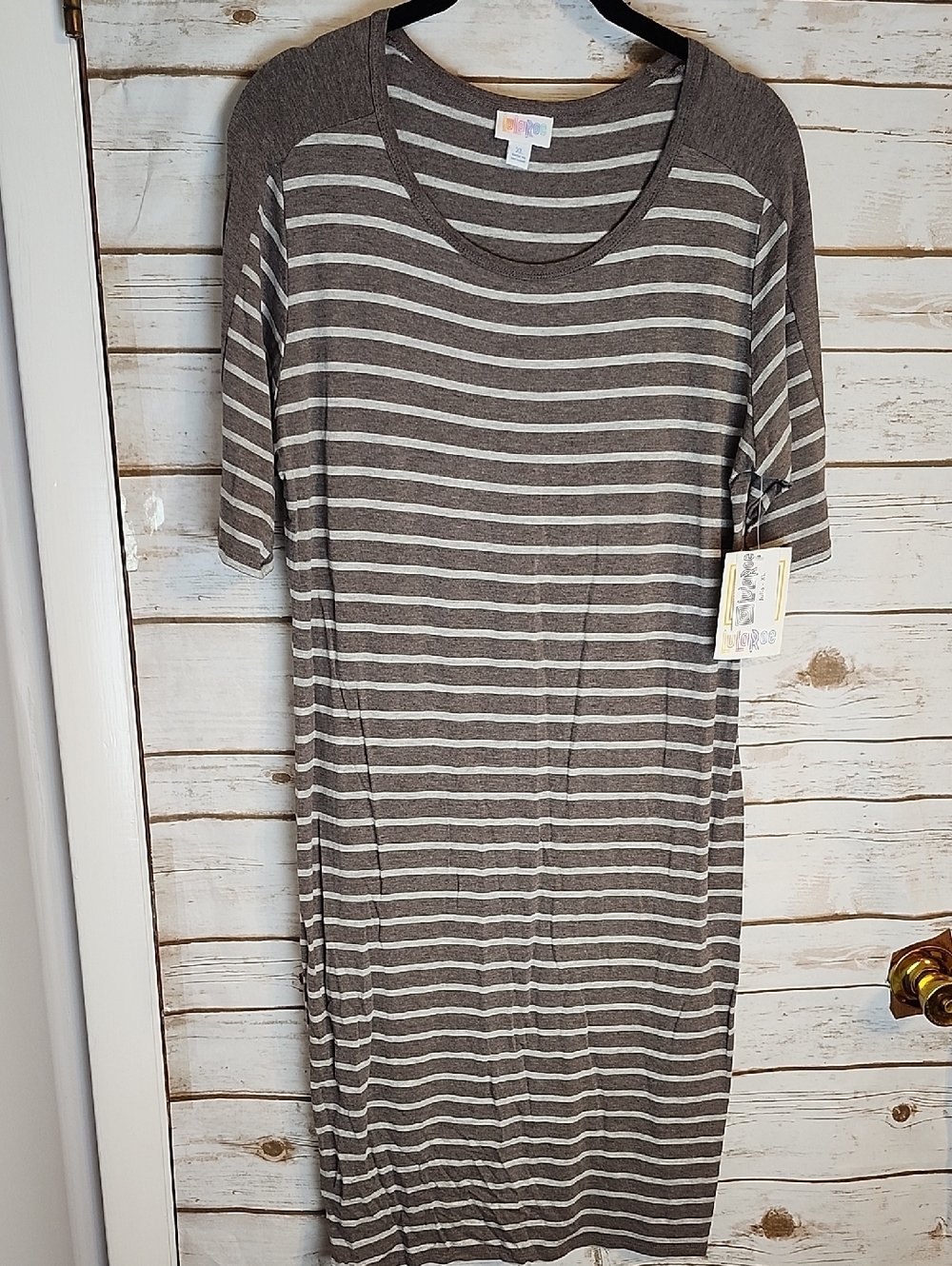 LuLaRoe Julia NWT Striped Gray & White Casual Dress Size XL